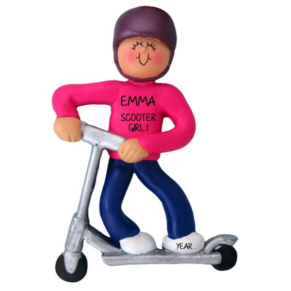 Personalized GIRL Riding Silver Scooter Ornament