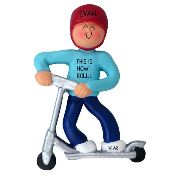 Personalized BOY Riding Silver Scooter Ornament