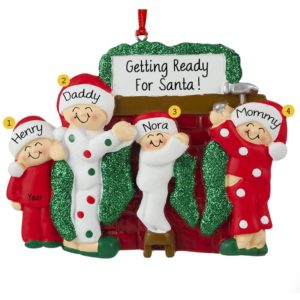 Family of 4 Hanging Stockings On Mantle Ornament