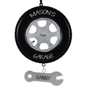 Tire + Dangling Wrench Personalized Christmas Ornament
