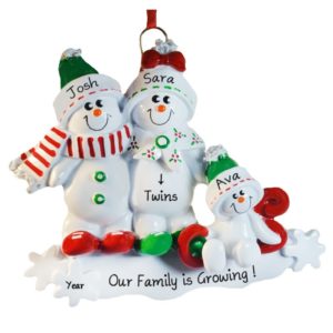 Expecting Twins Snow Couple With Child On Sled Ornament