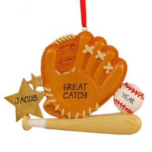 Baseball Glove GOLD Star Great Catch Ornament