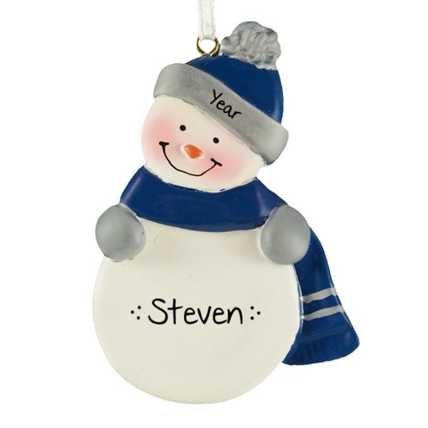 Personalized BLUE And SILVER Snowman Ornament