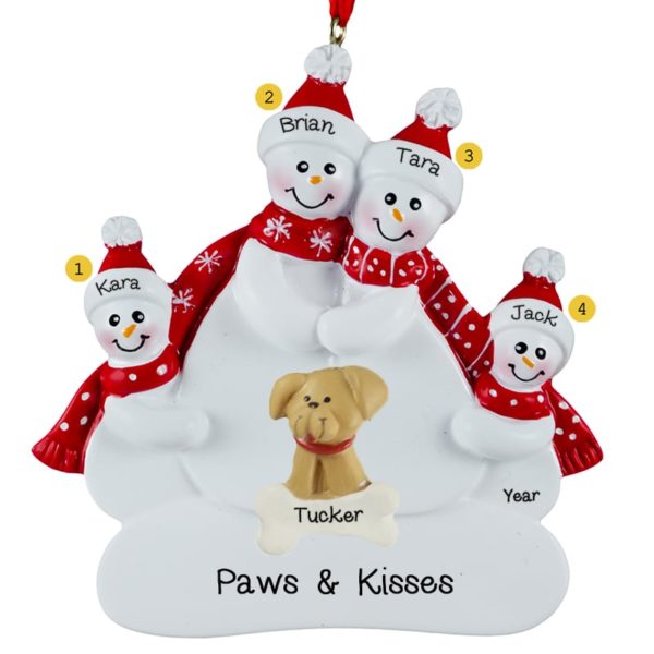 Image of Snow Family Of 4 With DOG Ornament