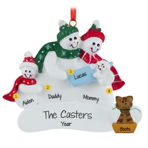 Couple Holding Baby BOY + 1 Kid And CAT Ornament