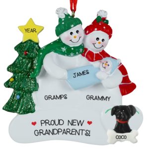 Grandparents Holding Baby BOY + Dog Personalized Ornament