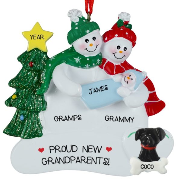 Grandparents Holding Baby BOY + Dog Personalized Ornament