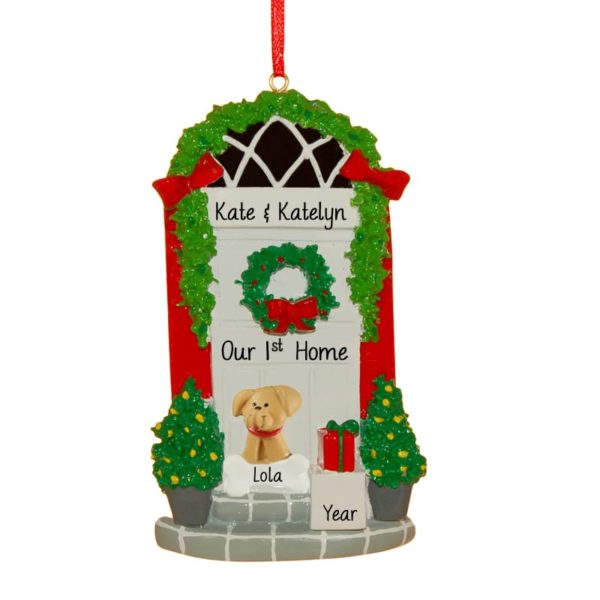 Our First Home WHITE Door + DOG Christmas Ornament