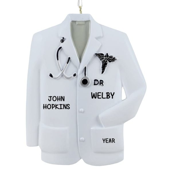 Doctor's White Coat Caduceus And Stethoscope Personalized Ornament