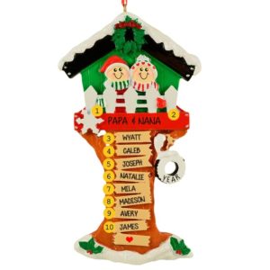 Christmas Tree House Couple + 8 Kids Personalized Ornament