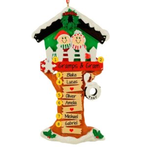 Christmas Tree House Couple + 6 Kids Personalized Ornament