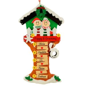 Christmas Tree House Couple + 5 Kids Personalized Ornament