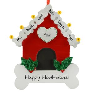 Image of Six Dogs In Dog Bone House Ornament