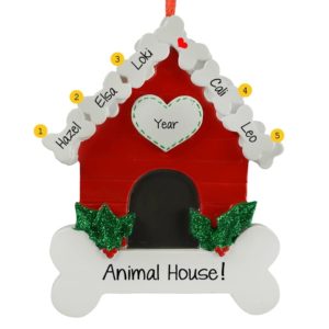 Five Dogs In Dog Bone House Ornament