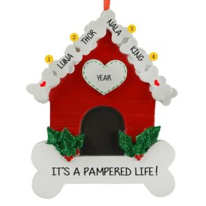 Image of Four Dogs In Dog Bone House Ornament