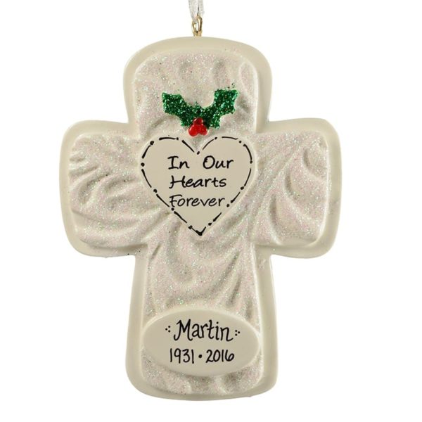 In Our Hearts Forever Glittered Cross Memorial Ornament