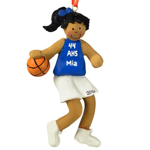 Personalized FEMALE Basketball Player BLUE Uniform Ornament AFRICAN AMERICAN