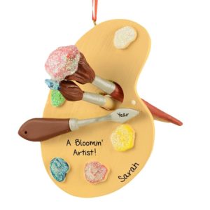 Budding Artist's Brushes + Paint Palette Personalized Ornament