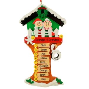 Christmas Tree House Couple + 9 Kids Personalized Ornament