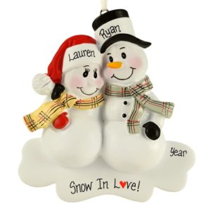 Personalized Snow Couple Plaid Scarves Christmas Ornament