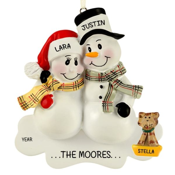 Snow Couple + CAT Personalized Christmas Ornament