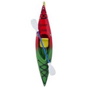 Personalized Kayak And Oar Ornament RED And GREEN