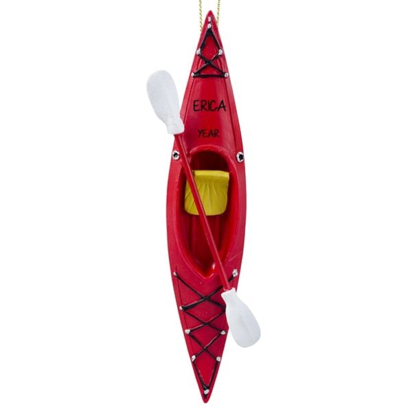 Personalized Kayak And Oar Ornament RED