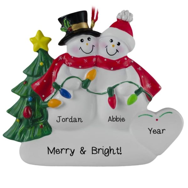 Snow Couple Holding Christmas Lights Personalized Ornament
