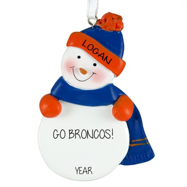 Personalized ORANGE & BLUE Denver Broncos Snowman Ornament