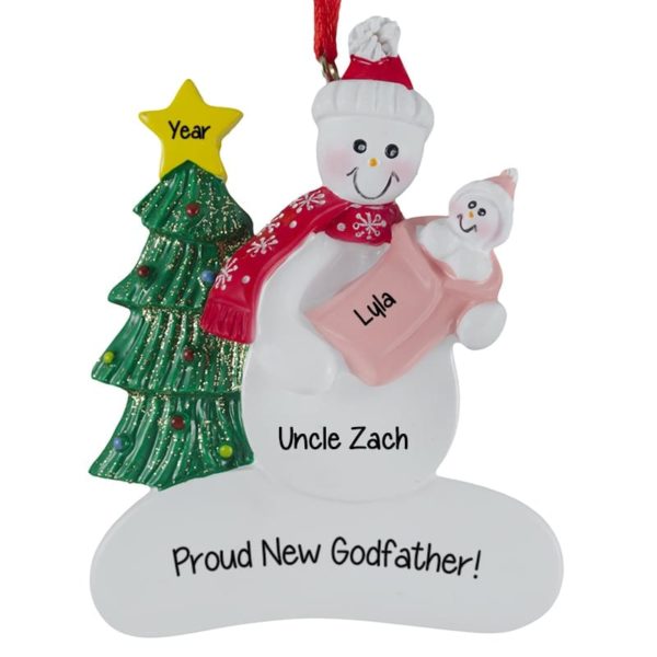 New Godfather Snowman Holding Baby Girl PINK
