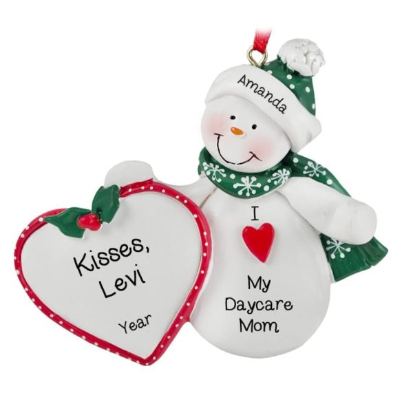 Personalized Daycare Mom Snowman Big Heart Ornament