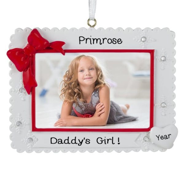 Personalized Christmas Photo Frame RED Bow Scalloped Ornament
