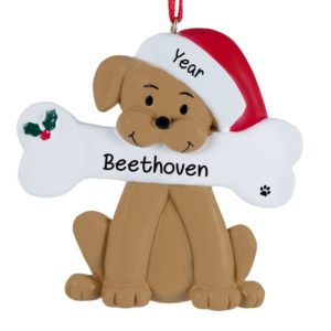 Personalized TAN Dog Chewing Dogbone Ornament