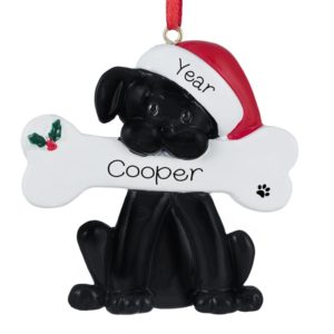 Image of Personalized BLACK Dog Chewing Dogbone Ornament