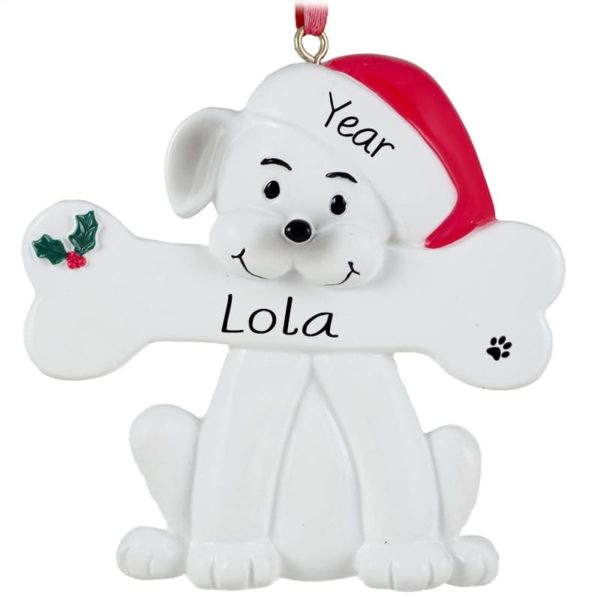 Personalized WHITE Dog Chewing Dogbone Ornament