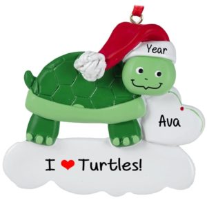 Personalized Turtle Wearing Santa Hat Tree Ornament