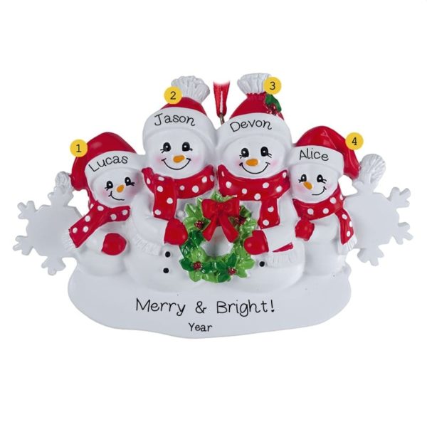 Image of Snow Family Of 4 Holding Wreath Ornament