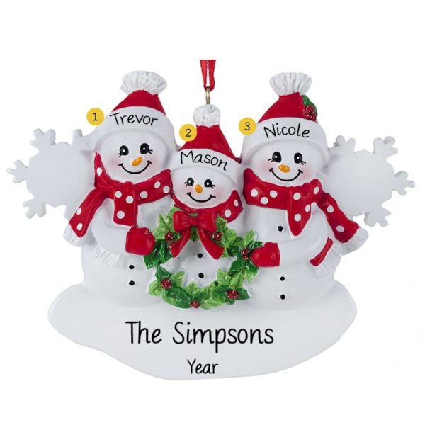 Image of Snow Family Of 3 Holding Wreath Ornament