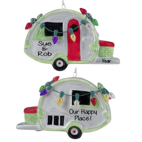 Image of Personalized Teardrop Camper Fully Dimensional Lights Ceramic Ornament