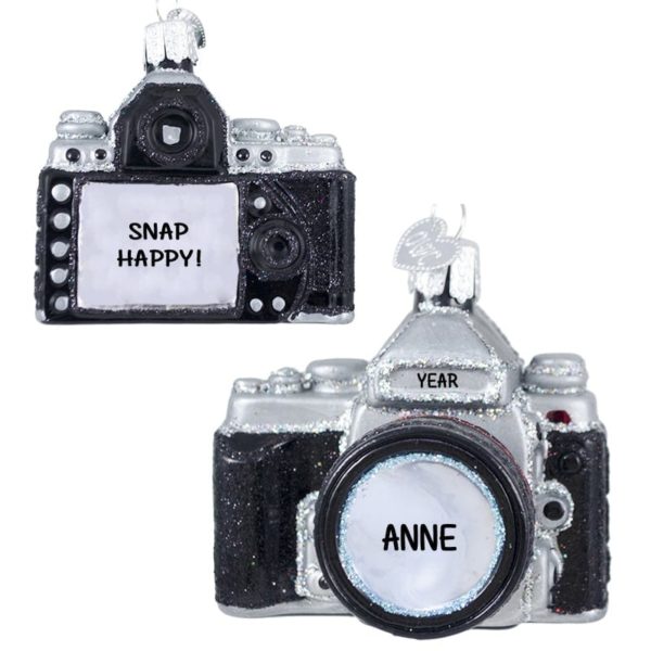 Personalized Camera Glittered Glass Fully Dimensional Ornament