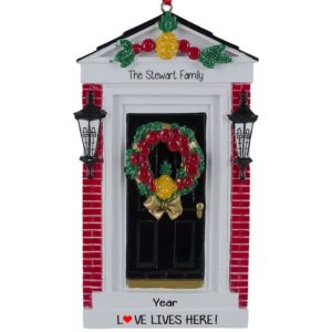 Black Christmasy Front Door LOVE LIVES HERE Ornament
