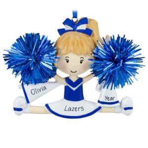 Cheerleader BLUE Uniform Real Poms Personalized Ornament