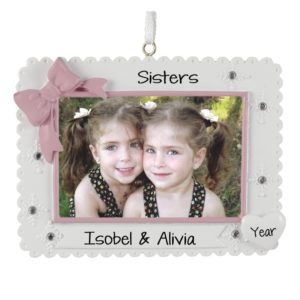 Image of Sisters Photo Frame Rhinestones & PINK Bow Ornament