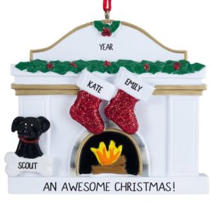 Personalized Gay / Lesbian Couple With Dog White Fireplace Ornament