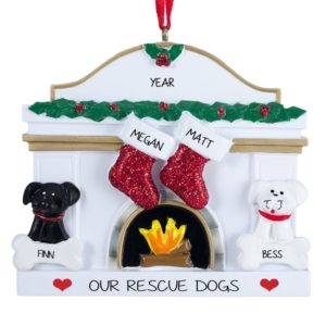 Personalized Couple Two Stockings + 2 Pets Ornament