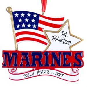MARINES With United States Flag Personalized Ornament