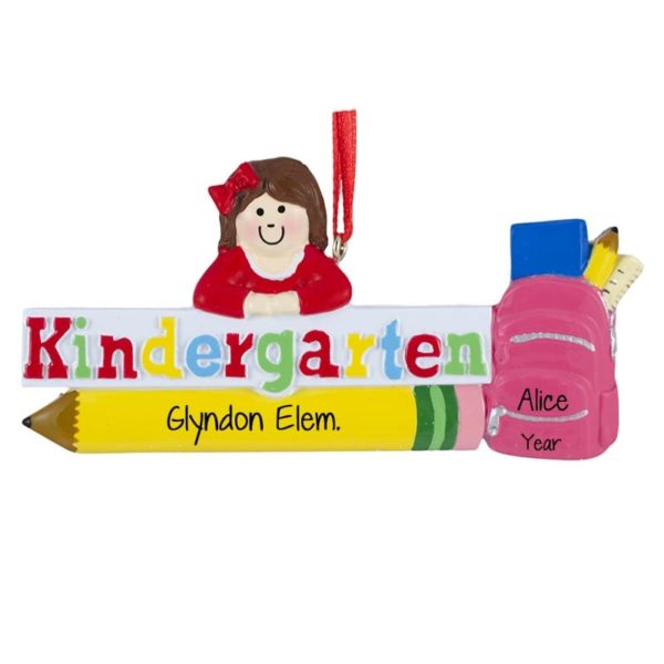 Kindergarten Girl With Pencil & Backpack Ornament BRUNETTE