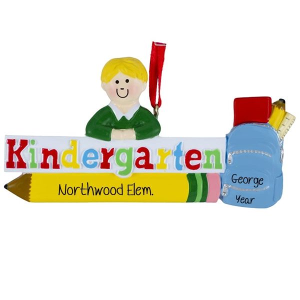 Kindergarten Boy With Pencil & Backpack Ornament BLONDE