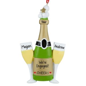 Image of Engaged Champagne Toast Two Flutes Personalized Ornament