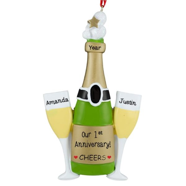Happy Anniversary Champagne Toast Two Flutes Personalized Ornament